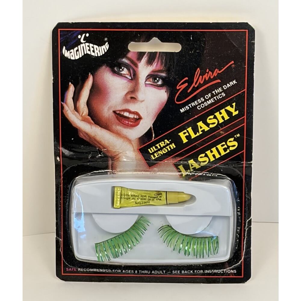 READ Vintage Elvira Halloween Beauty Makeup Flashy Lashes Green Set